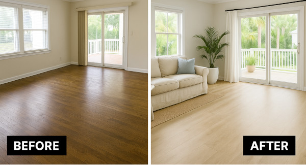 before-and-after of a flooring remodel in a St. Petersburg, FL 33704 home
