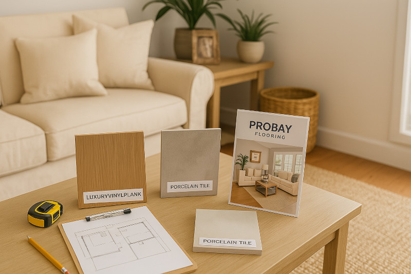 displays labeled samples of LVP and porcelain tile
