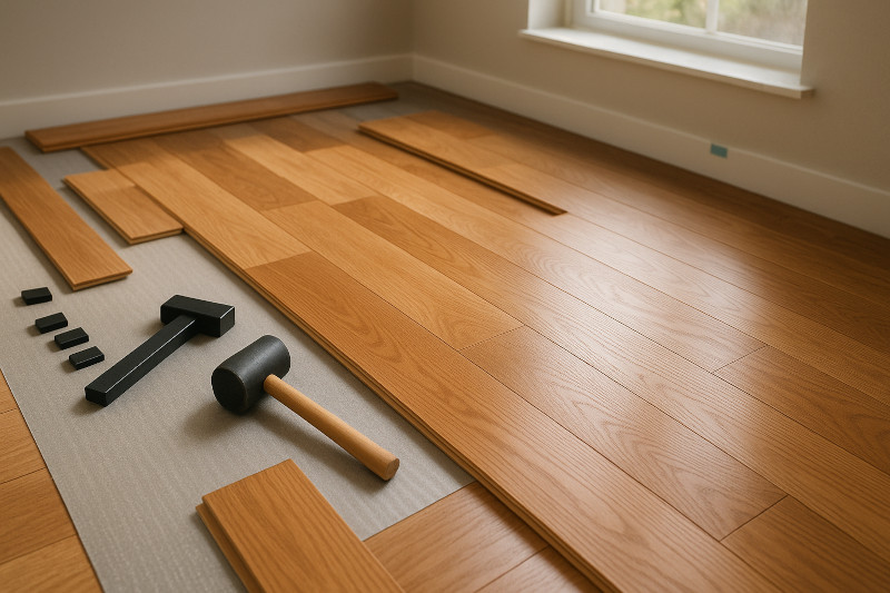 hardwood floorboards mid-installation in a Florida home