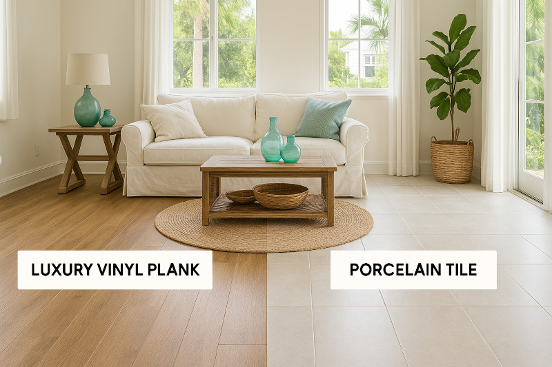 luxury vinyl plank flooring in warm oak tones