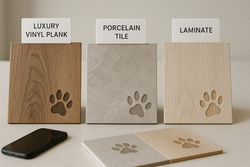  luxury vinyl plank (wood-look), porcelain tile (stone-look), and high-end laminate